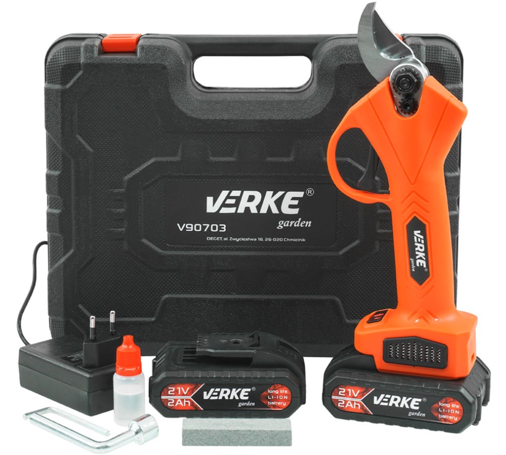 Sekator akumulatorowy VERKE GARDEN V90703 21 V 2×2,0 Ah 25 mm